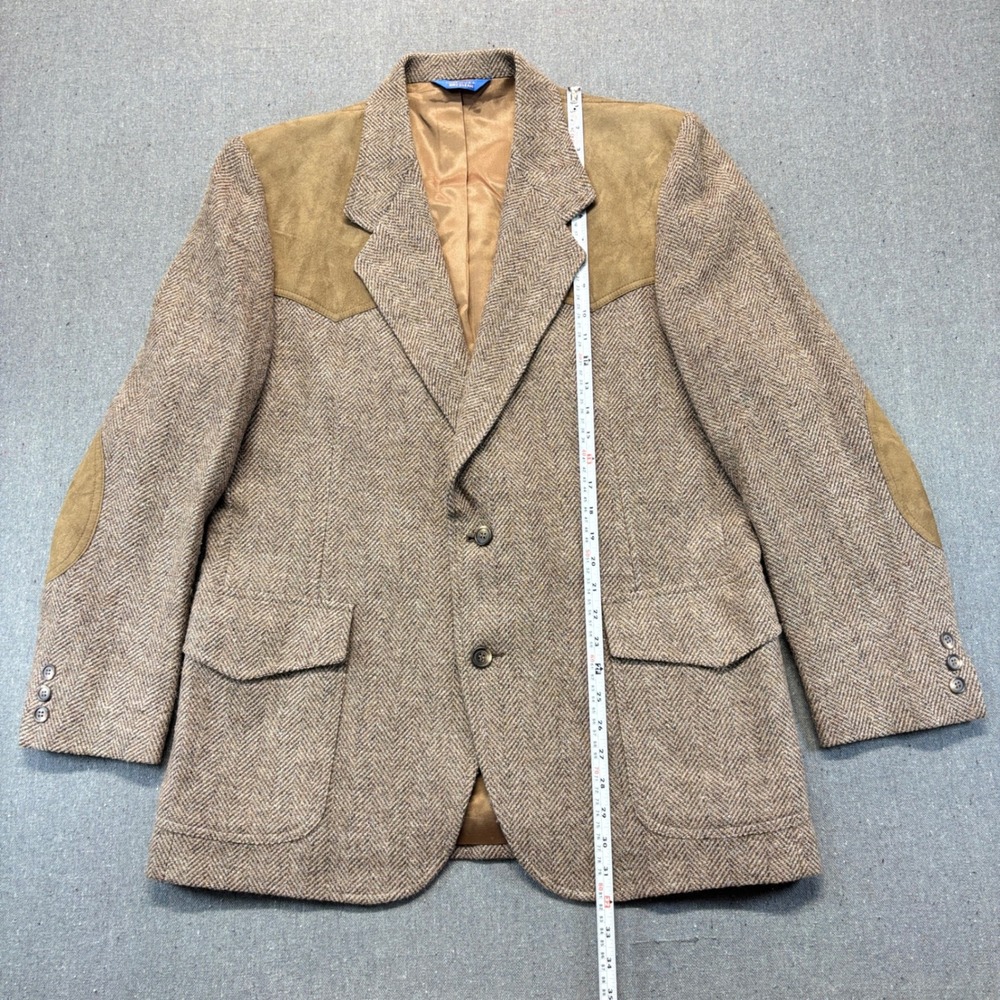 VTG 70s Pendleton Wool Western Blazer Suede Brown Herringbone Tweed SZ 44 - Picture 6 of 9